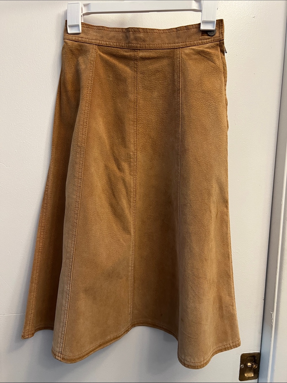 Vintage Collage Sport Women's A-Line Suede Leather Skirt Made in Korea 11/12